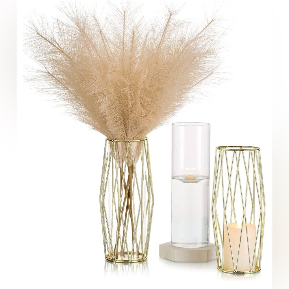 Gold Geometric Modern Flower Vase for Centerpieces (Set of 2)